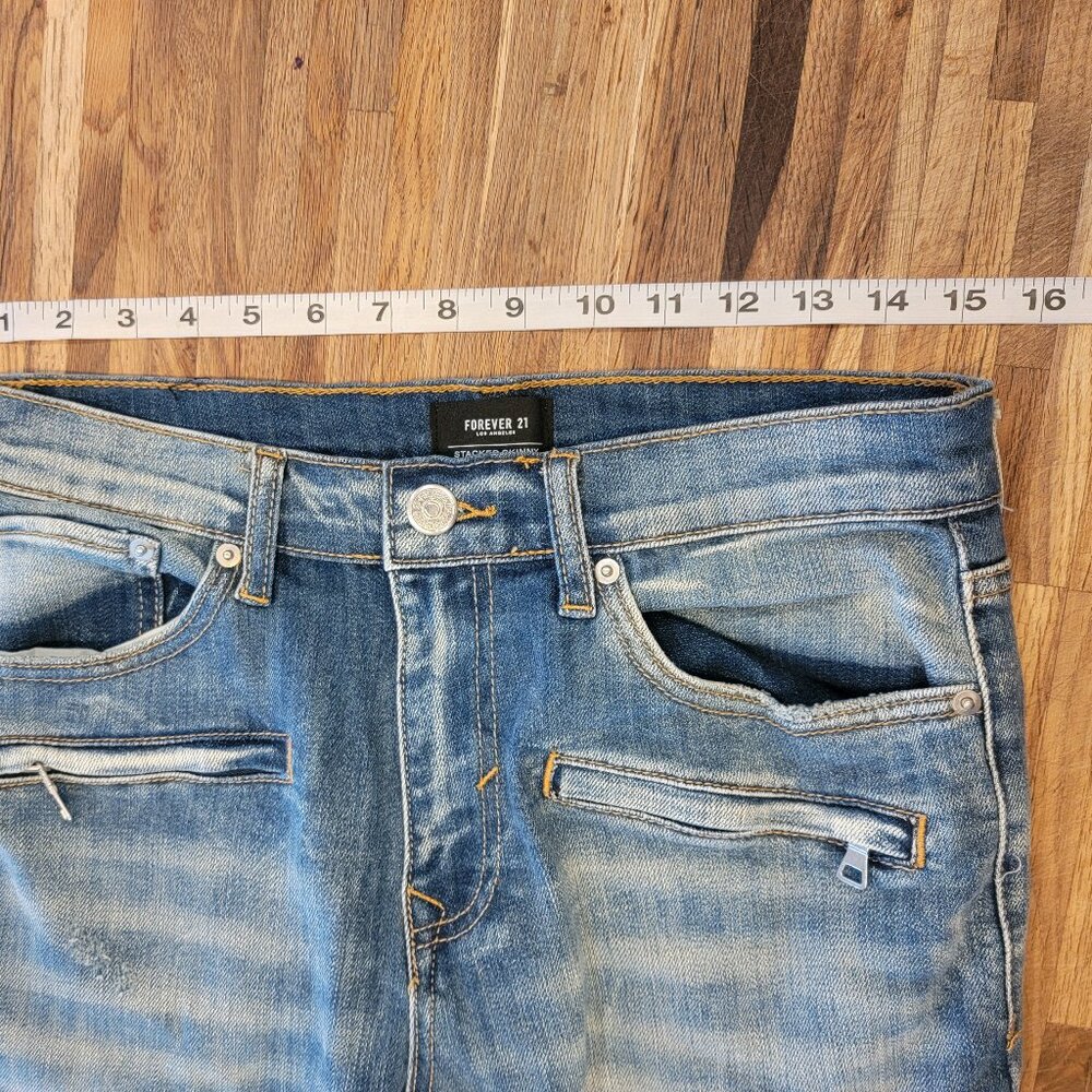 Men's Forever 21 Stacked Skinny Zip Leg Closure Blue Jeans - Picture 8 of 14